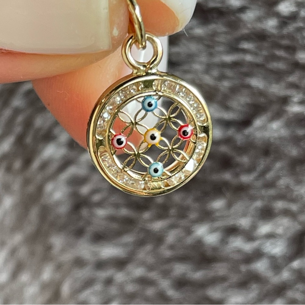 14k Gold Colorful Eye Pendant